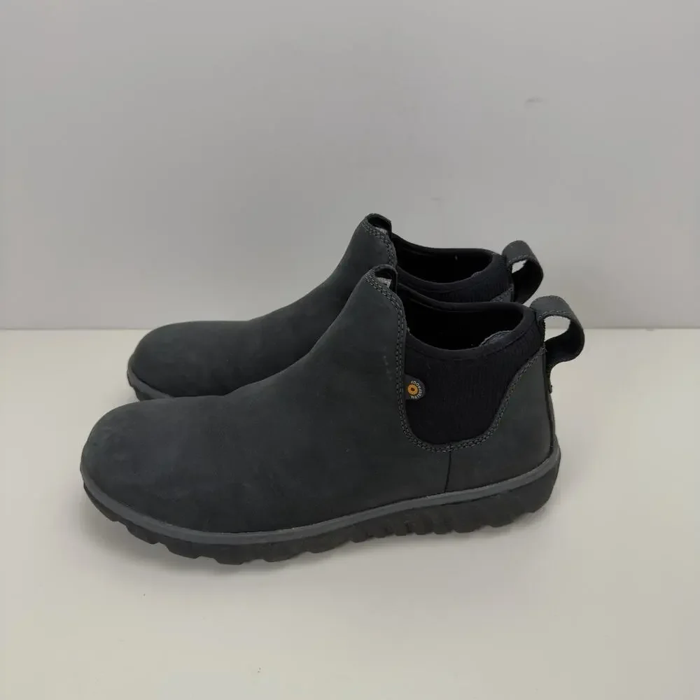 Bogs Boots Men's 8 Black Casual Chelsea Leather Waterproof Snow Rugged